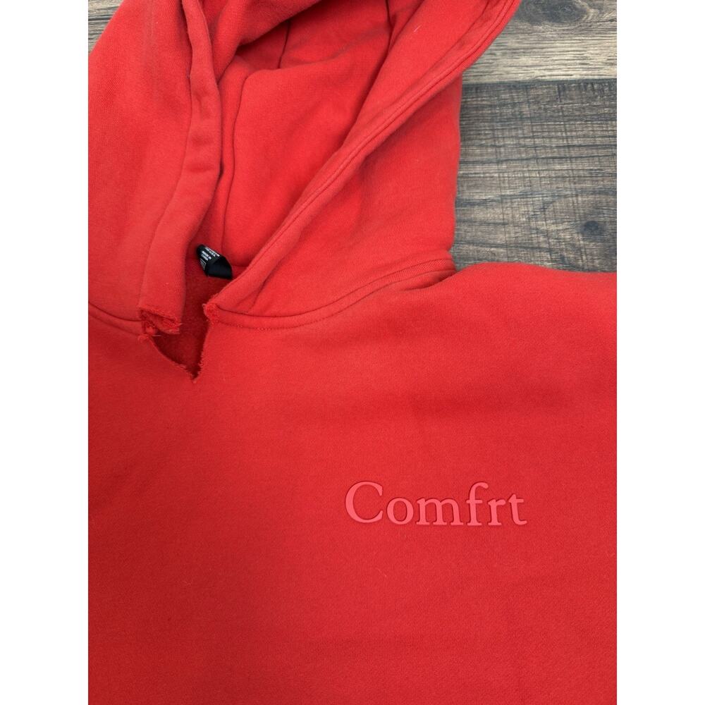 Comfrt Men's Red Fleece Pullover Hoodie Pockets Logo Sz XL READ - Picture 3 of 7
